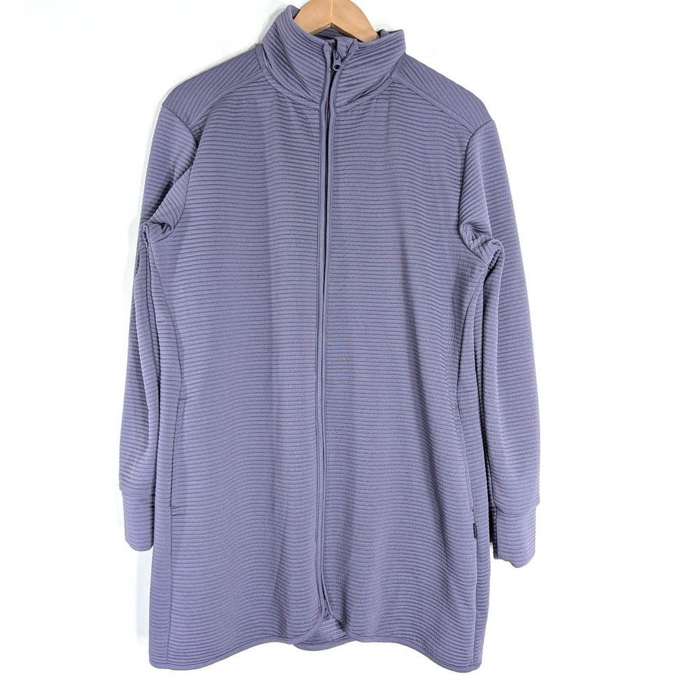 MPG Purple Ribbed Full Zip Tunic Jacket; Mock Neck Long Sleeve Activewear
